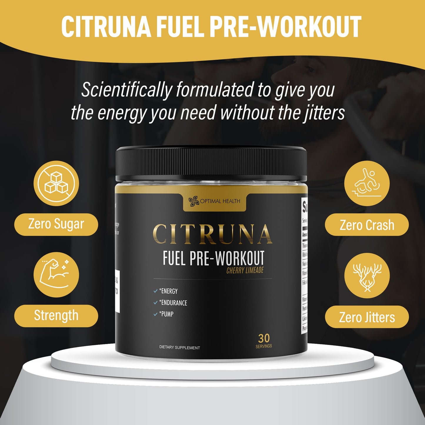 Citruna Fuel Pre Workout Mix and Energy Supplement, Zero Sugar Drink with B-Complex Vitamins to Boost Strength, Sharpen Focus, and Increase Endurance - 30 Servings, Cherry Limeade Flavor