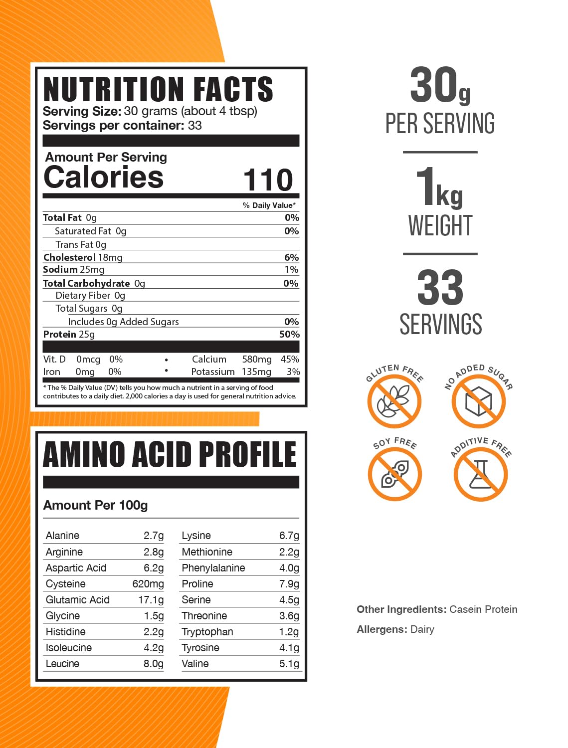 BulkSupplements.com Casein Protein Powder - Micellar Casein Powder, Protein Powder Casein, Casein Powder - Gluten Free & Soy Free, 30g per Serving, 1kg (2.2 lbs) (Pack of 1)