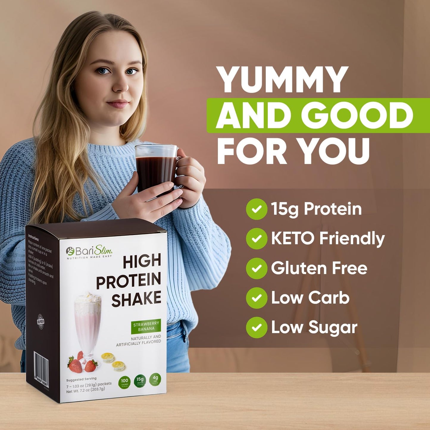 BariSlim High Protein Shake - Delicious & Nutritious Meal Replacement Shake - Low Sugar & Carb - Formulated for Bariatric Patients & Post-Weight Loss Surgery Support | Strawberry Banana Shake (9 oz)