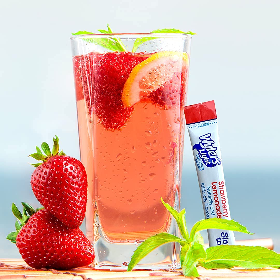 Wylers Light Singles To Go Powder Packets Water Drink Mix Strawberry Lemonade 48 Single Servings Pack of 6