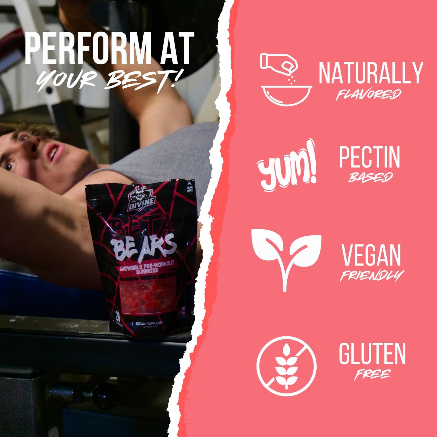 Beta Bears - The Best Tasting Pump Gummy for Men & Women | Intense Increased Endurance, Muscular Strength, & Pumps | Stackable Pre-Workout Gummies | 40 Gummies, 10 Servings