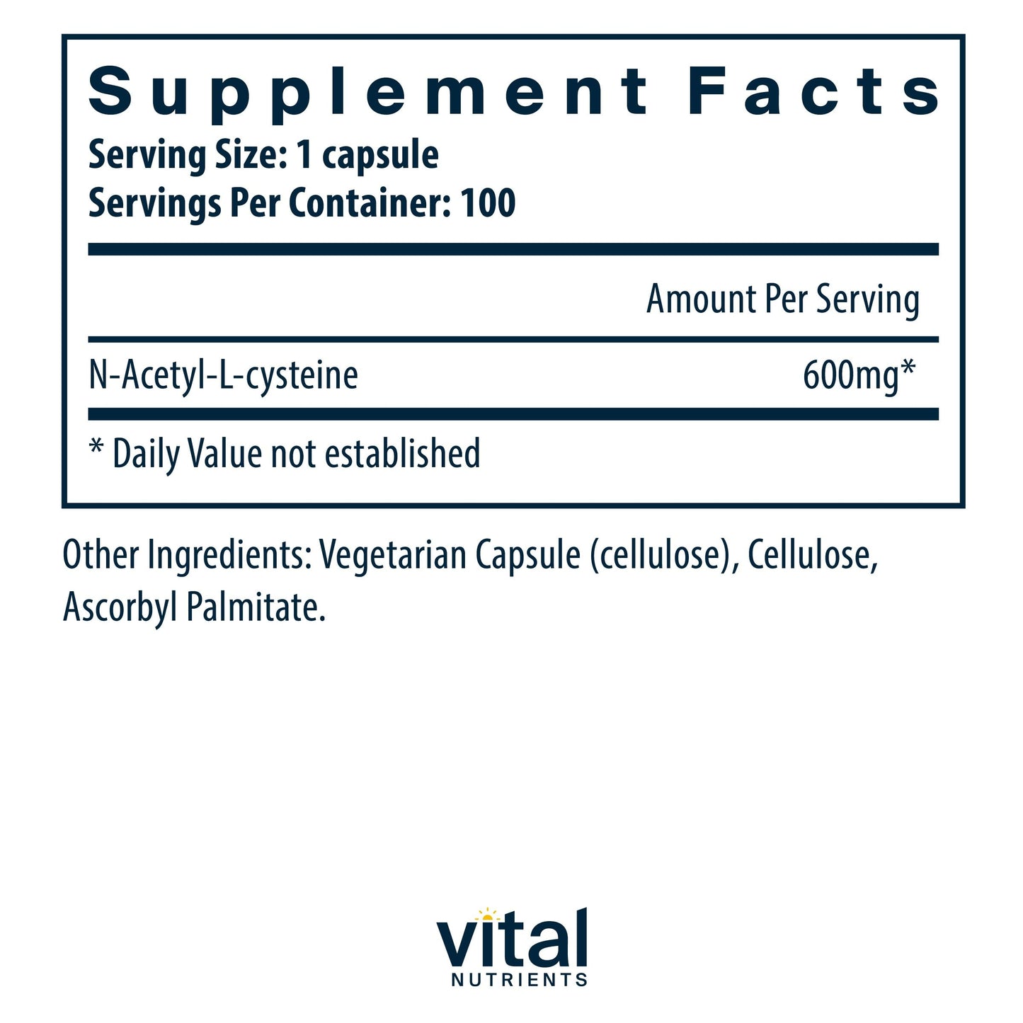 Vital Nutrients NAC 600mg | N-Acetyl Cysteine | Vegan NAC Supplement | Antioxidant for Sinus, Liver, Immune, and Respiratory Health* | Gluten, Dairy, Soy Free | 100 Capsules