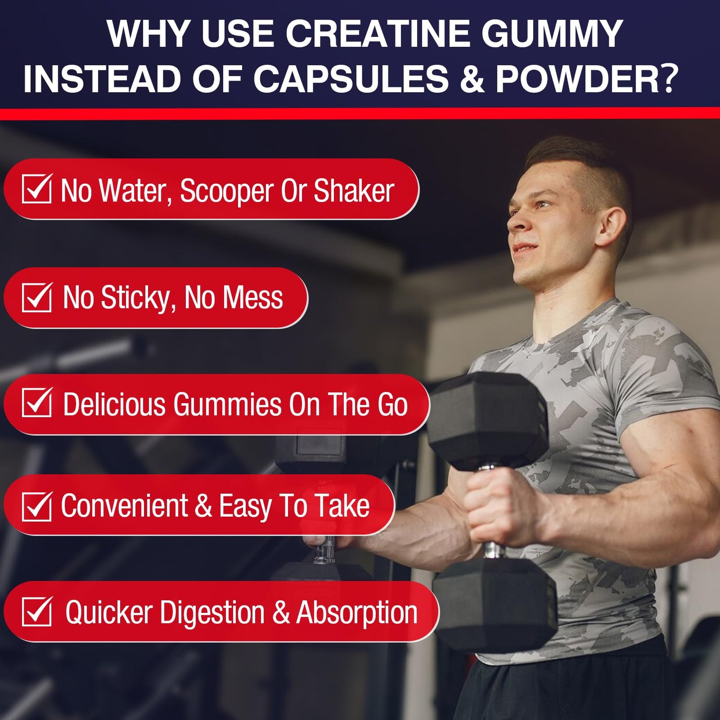 Creatine Monohydrate Gummies for Women & Men, Taurine & B6, Chewable Creatina Pre Workout Gummies for Max Strength & Muscle Growth, Energy, Endurance, Creatine for Men & Women - 2 Bottles