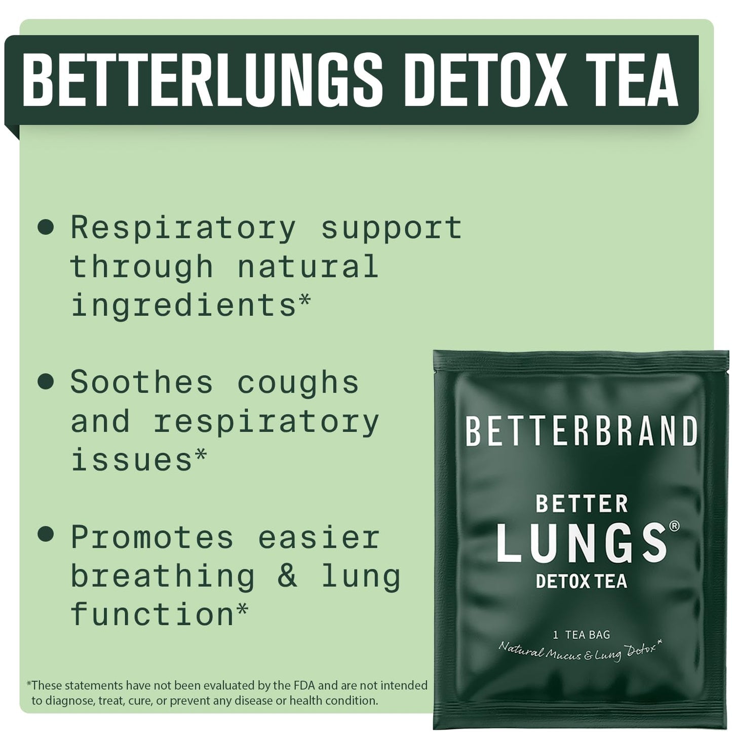Betterbrand BetterLungs Detox Tea - Herbal Tea for Respiratory Support | Mullein Leaf & Herbal Blend for Lung Health & Wellness | Caffeine-Free | 15 Tea Bags