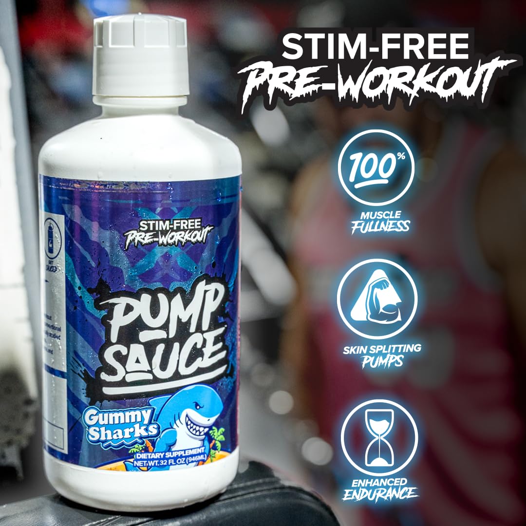 Pump Sauce Pre-Workout - 32 oz, Sour Gummy Worms, No Caffeine, Full Spectrum Liquid, Gluten Free, Vegan, Zero Sugar