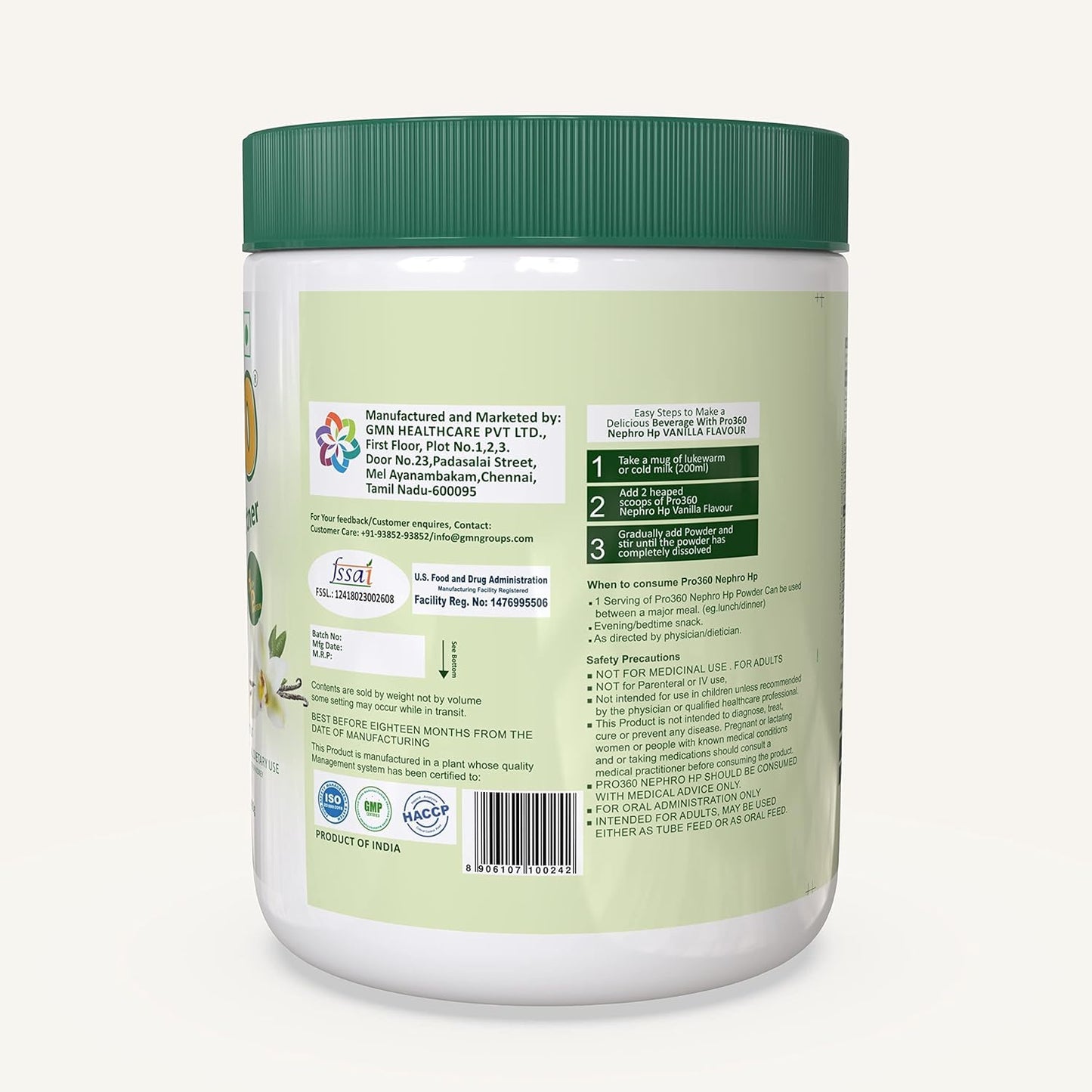 Dialysis Care Nutritional Supplement Powder - High Protein Formula Enriched with L-Taurine, L-Carnitine for Renal Health - No Added Sugar, Vanilla Flavour