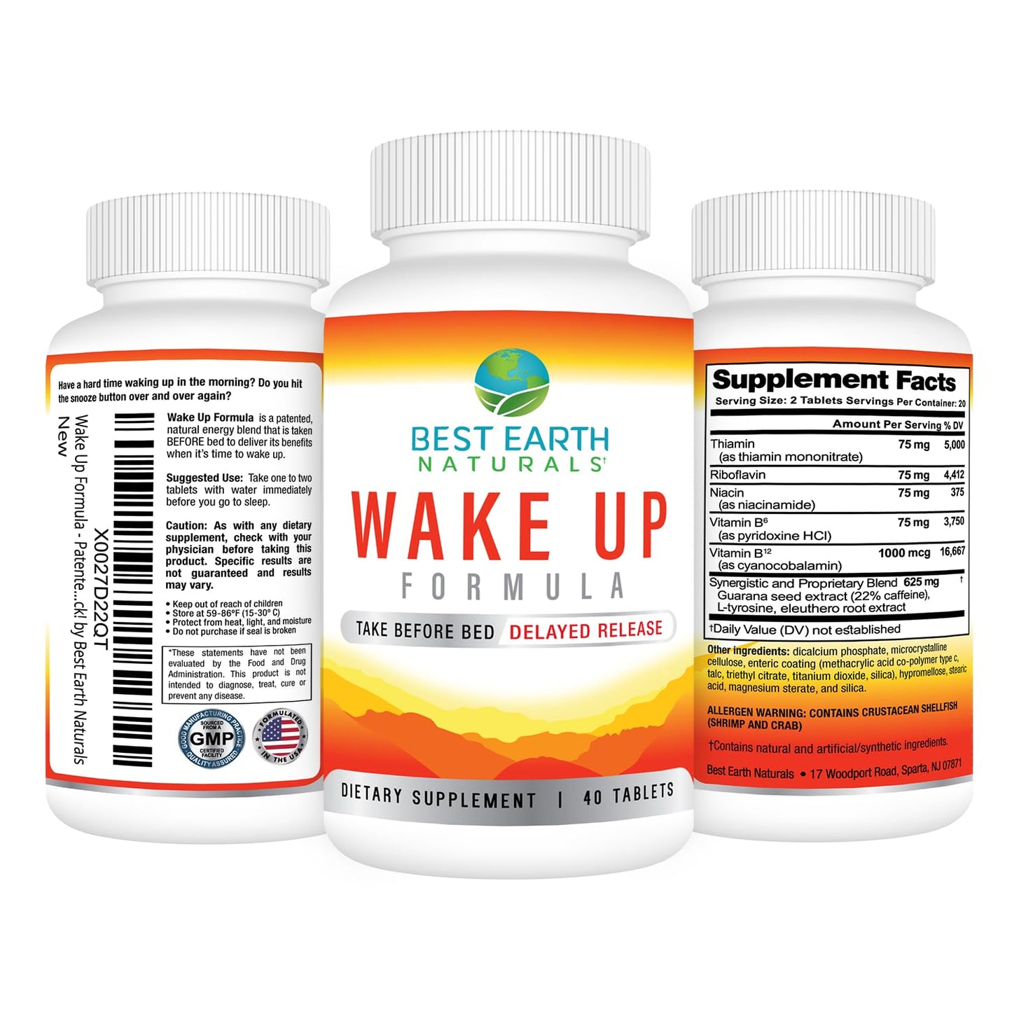 Best Earth Naturals Wake Up Formula, Supplement Delayed Time Release Energy 40 Count