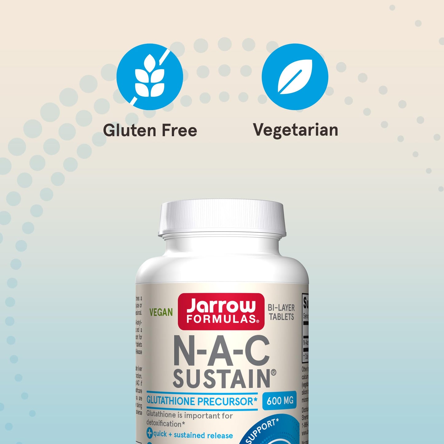 Jarrow Formulas N-A-C Sustain 600 mg, Dietary Supplement, Amino Acid Support for Liver Health and Antioxidants, 60 Tablets, 60 Day Supply