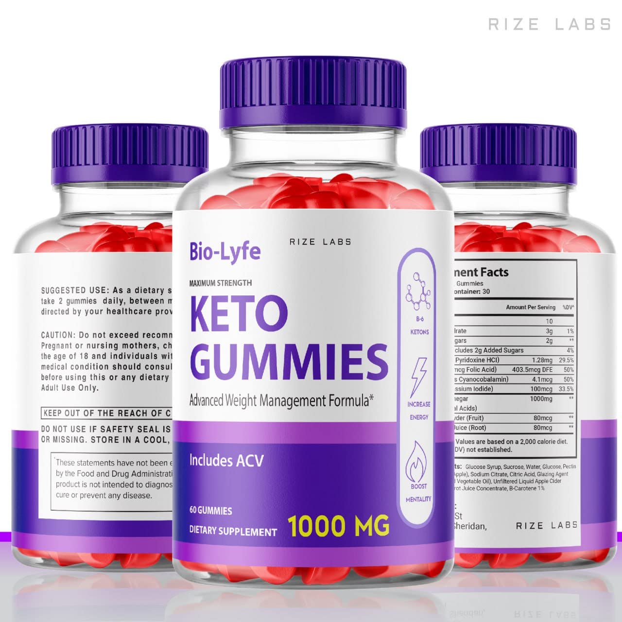 rize labs - BioLyfe Keto ACV Gummies Advanced Formula Apple Cider Vinegar Maximum Strength (Pack of 2) (120 Gummies)