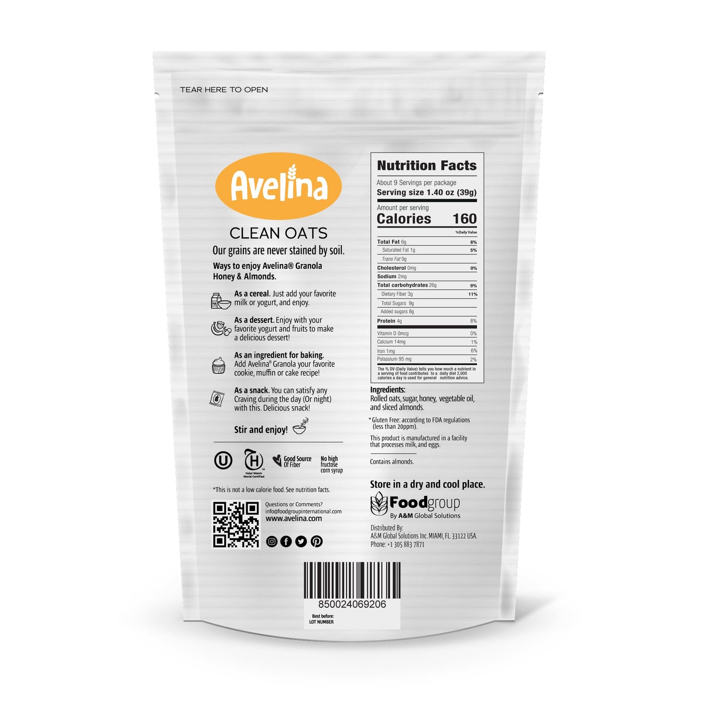 Avelina Natural Flavors Granola GlutenFree Healthy OatmealBased Cereal Kosher NonGmo and Gluten free 123 oz Honey Almonds 4Pack