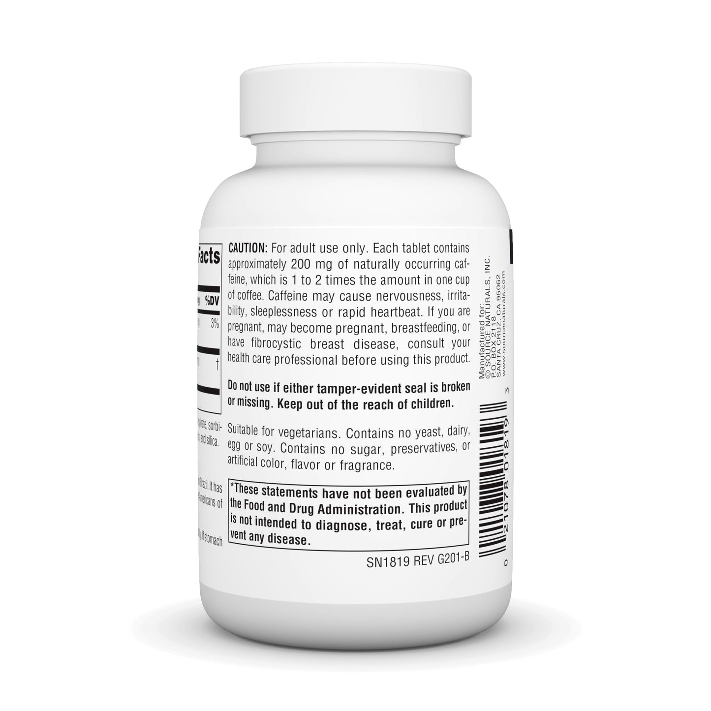 Source Naturals Guarana Energizer, Dietary Supplement - Supports A Long Lasting Energy Boost* 900 mg - 60 Tablets