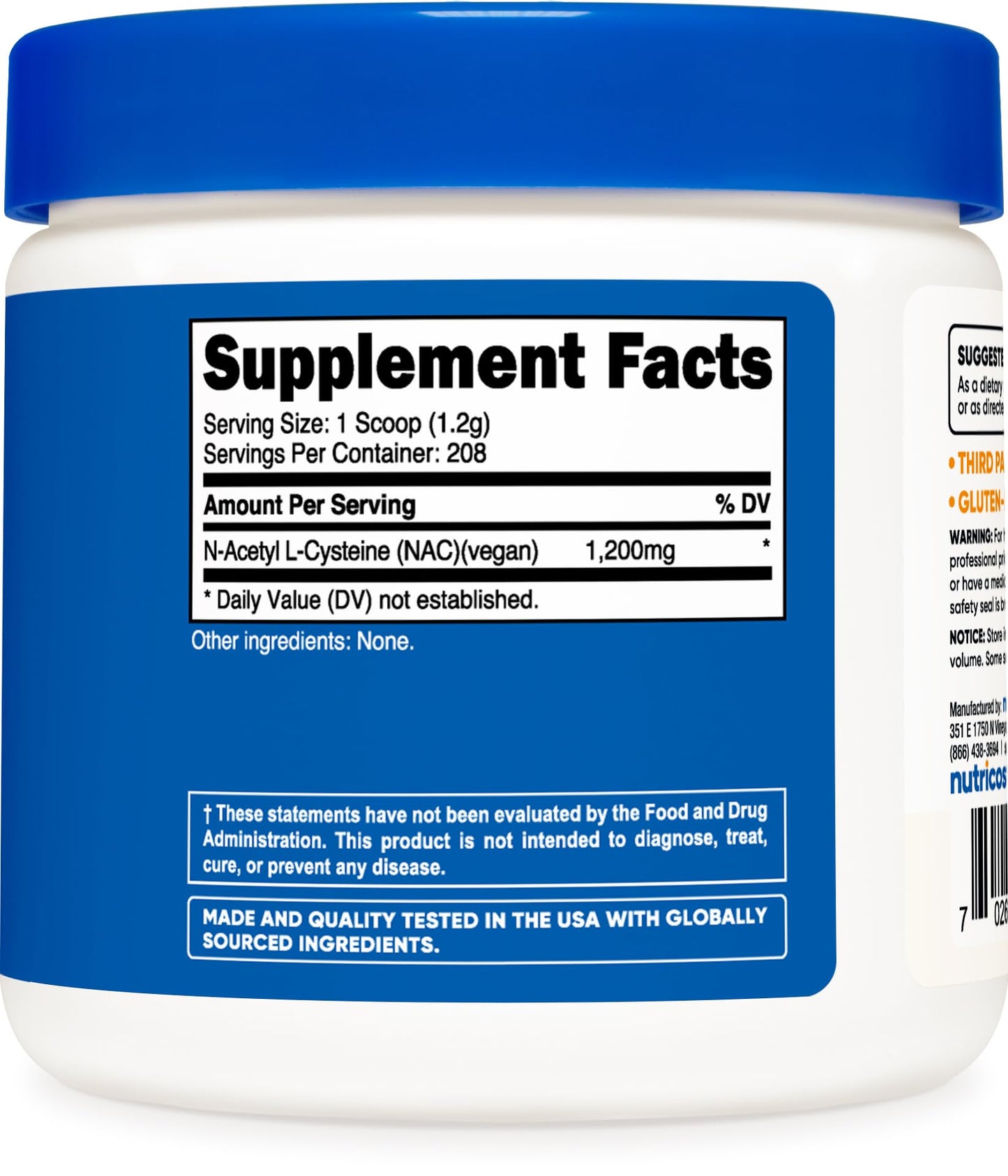 Nutricost N-Acetyl L-Cysteine (NAC) Powder 250 Grams - Vegan NAC, Non-GMO, Gluten Free