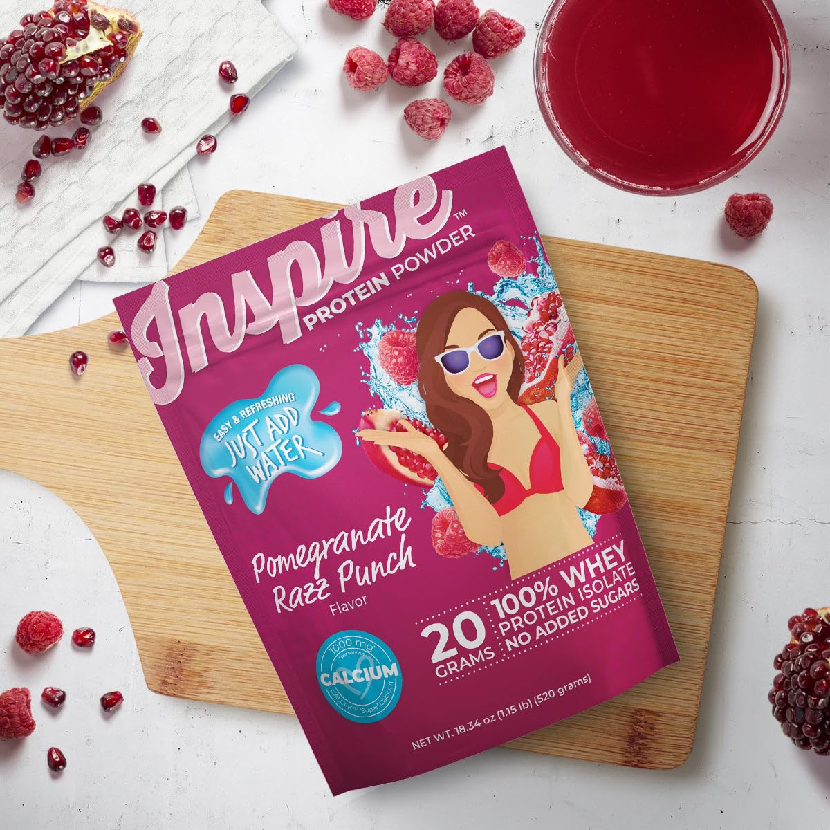 Bariatric Eating Inspire Pomegranate Razz Punch Whey Protein Isolate Powder with Calcium (20 Servings)