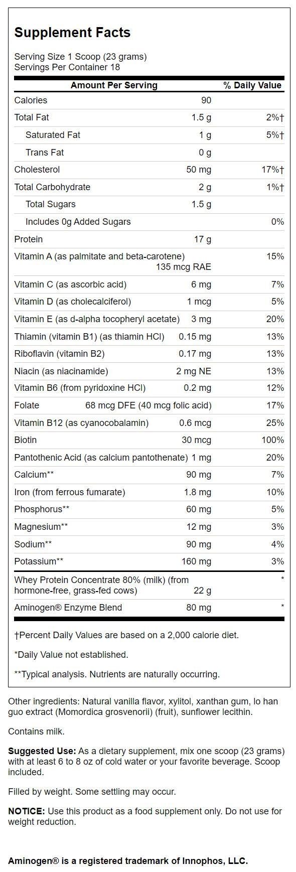 Swanson Grass Fed Cold Pressed Certified rBGH Free Hormone Free Vanilla Whey Protein Powder with Aminogen Enzyme Sports Nutrition Muscle Workout Support 14.8 Ounces (420 g)