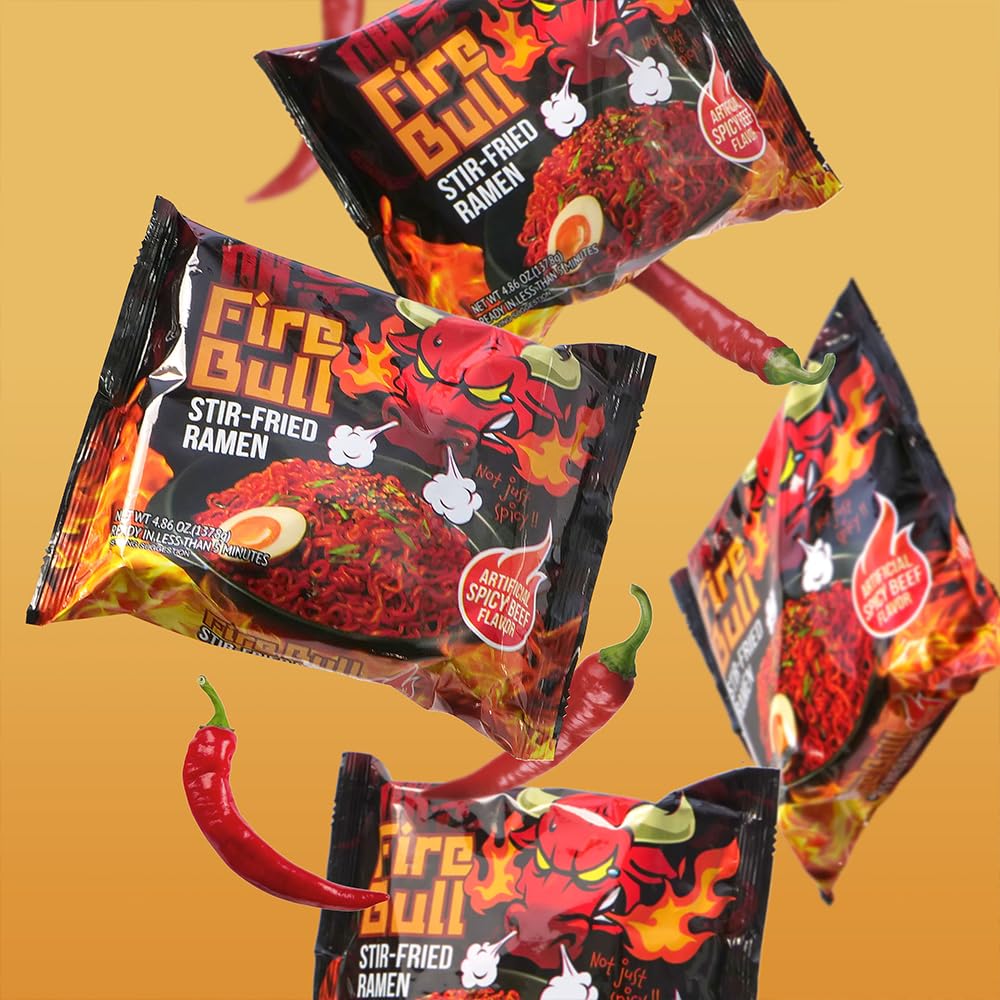 Fire Bull Ramen Intense Spicy StirFried Ramen Authentic Korean Heat Meets Flavorful Delight Thick Chewy Noodles Quick Easy Meal 4 Pouches