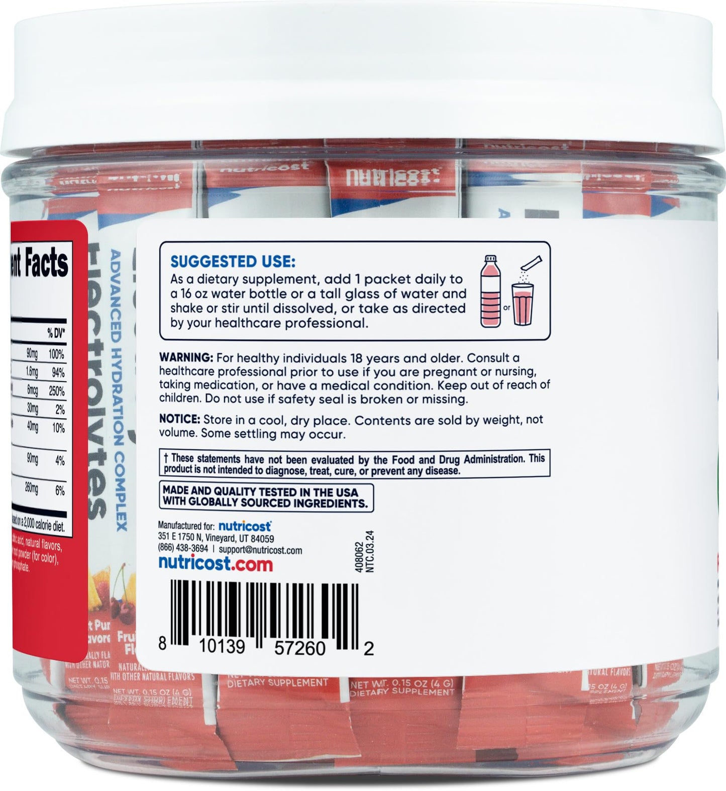 Nutricost Electrolytes Complex, Fruit Punch Flavored, 40 Stickpacks - Advanced Hydration Complex