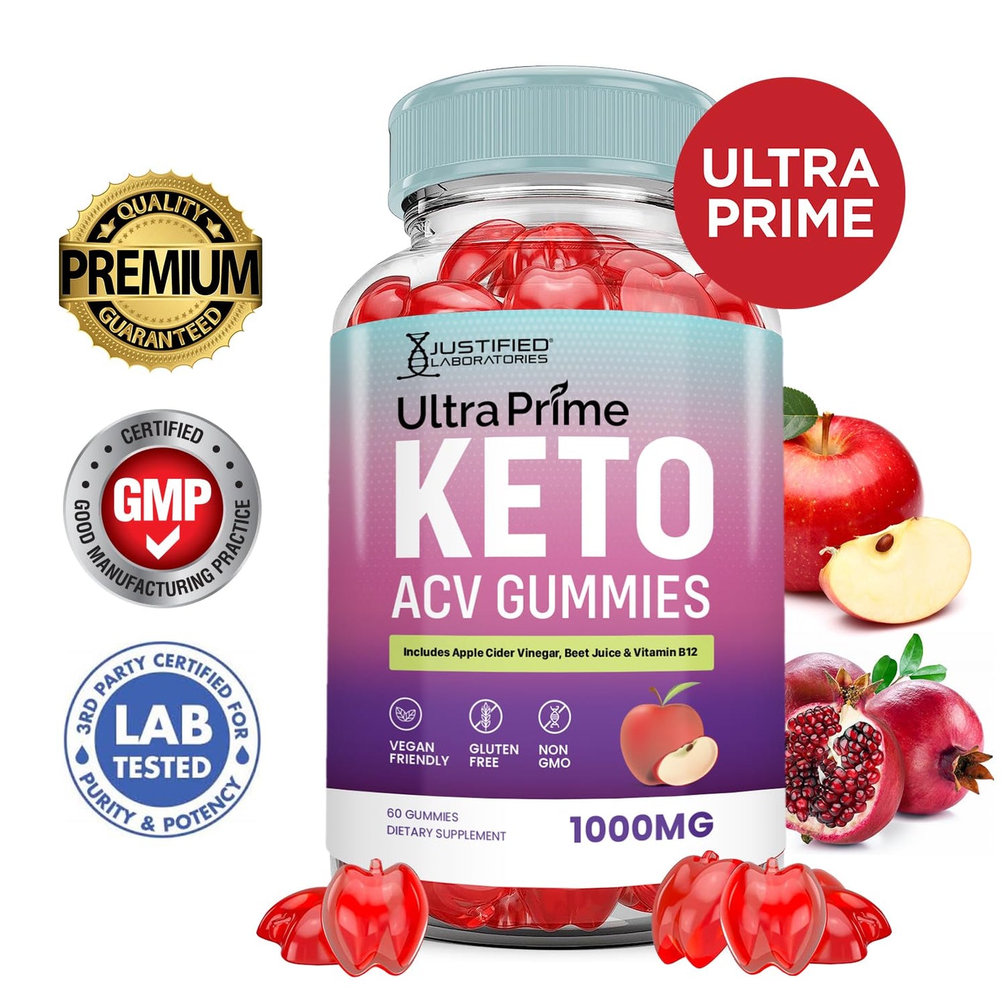 (2 Pack) Ultra Prime Keto ACV Gummies Advanced Formula 1000MG UltraPrime Keto Gummies Apple Cider Vinegar Formulated with Pomegranate Beet Juice Powder B12 Vegan Non GMO 120 Gummys