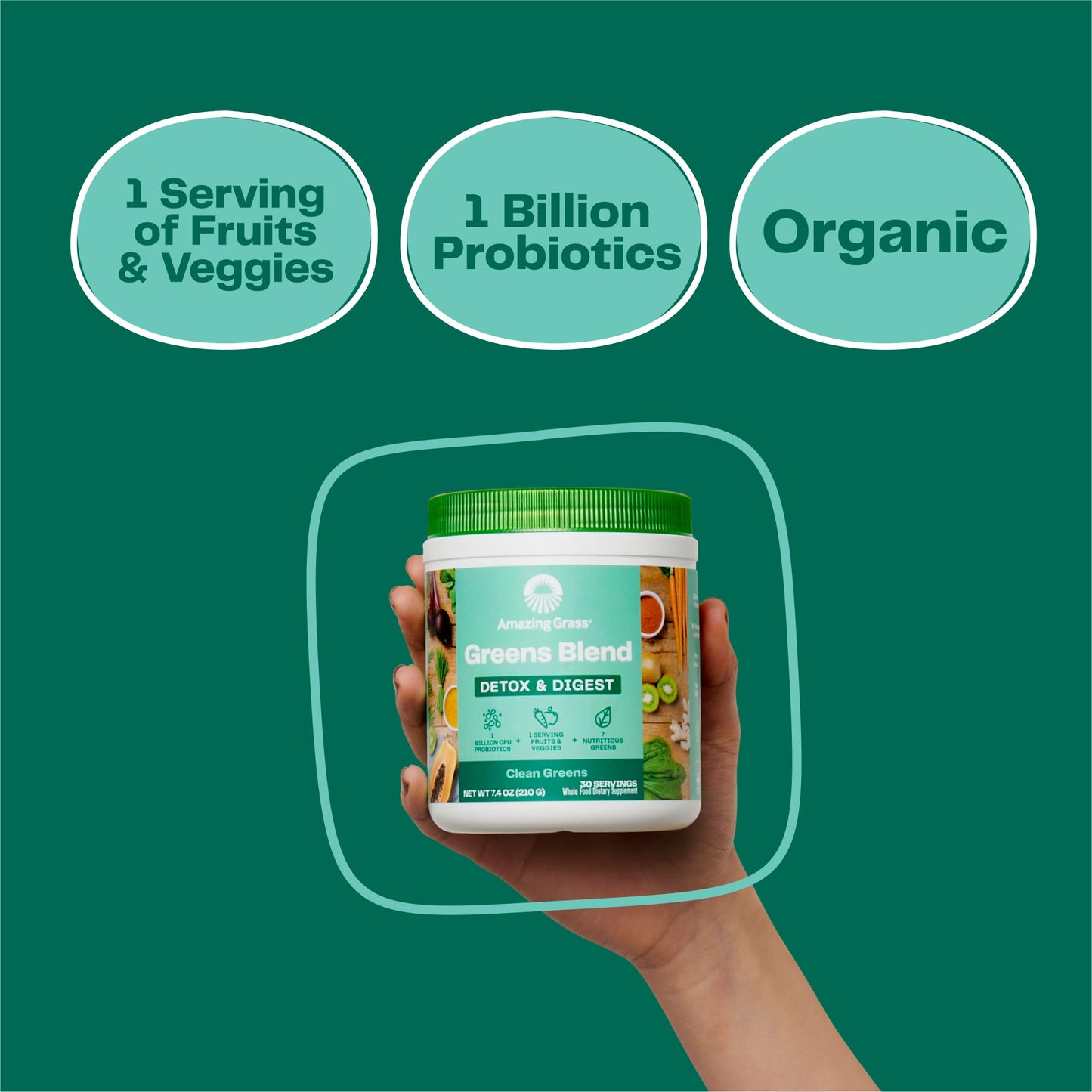 Amazing Grass Greens Superfood Detox & Digest: Greens Powder with Digestive Enzymes & Probiotics, Clean Green, 30 Servings (Packaging May Vary)