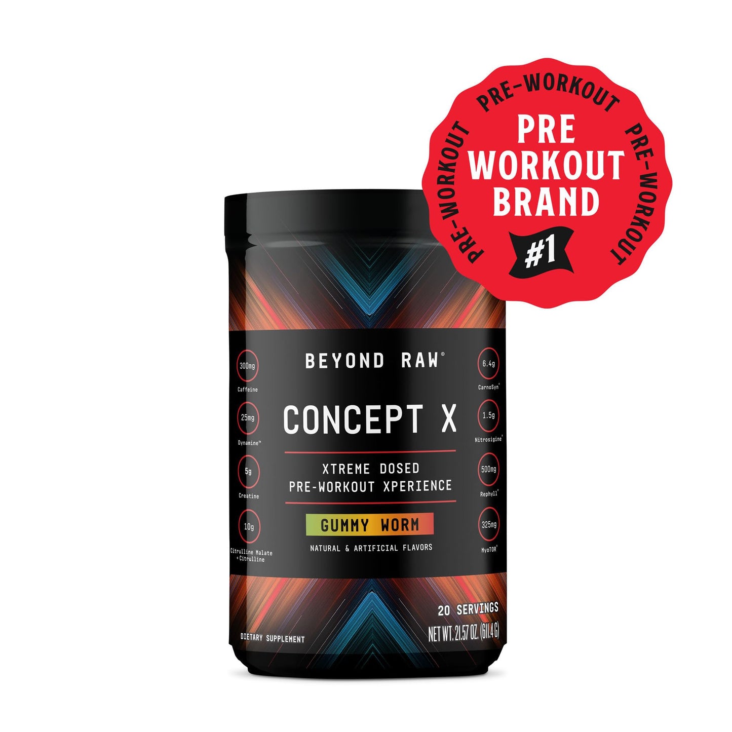 BEYOND RAW Concept X | Clinically Dosed Pre-Workout Powder | Contains Caffeine, L-Citrulline, Creatine, and Beta-Alanine | Gummy Worm | 20 Servings
