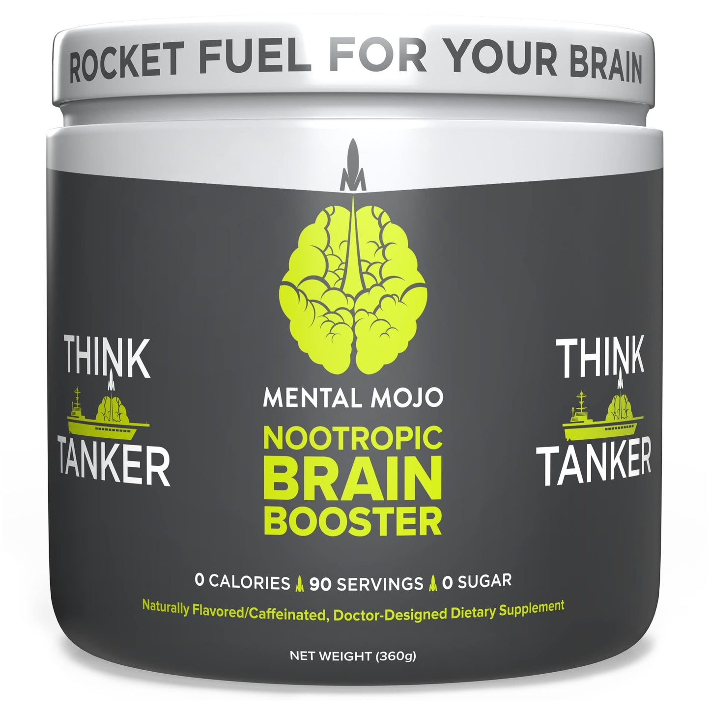 Mental Mojo Nootropic Brain Booster (90 Servings) Nootropic Drink Mix & Brain Supplement - Brain Fuel Boosts Energy, Focus & Memory - Zero Calories, Sugar Free - Kiwi Strawberry