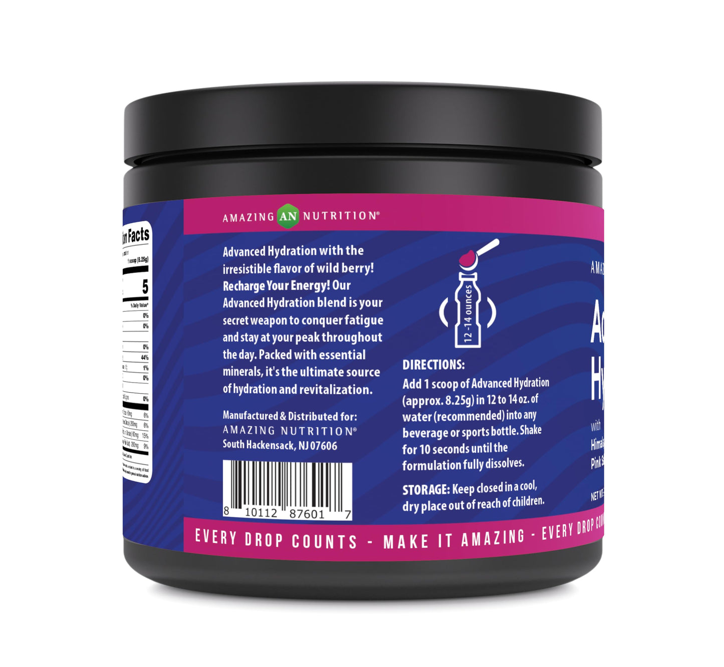 Amazing Nutrition Advanced Hydration, Electrolyte Powder 30 Servings | Packed with Essential Minerals | Sugar-Free | Keto Friendly | Non-GMO | Gluten-Free (Natural Wild Berry)