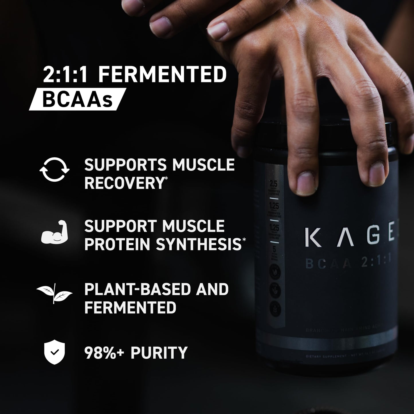 BCAA Powder, Kaged BCAAs Amino Acids, Fermented, Plant Based & Vegan Friendly Branched Chain Amino Acid, 5g BCAA Unflavored, Amino Acid Supplements for Men, 72 Servings