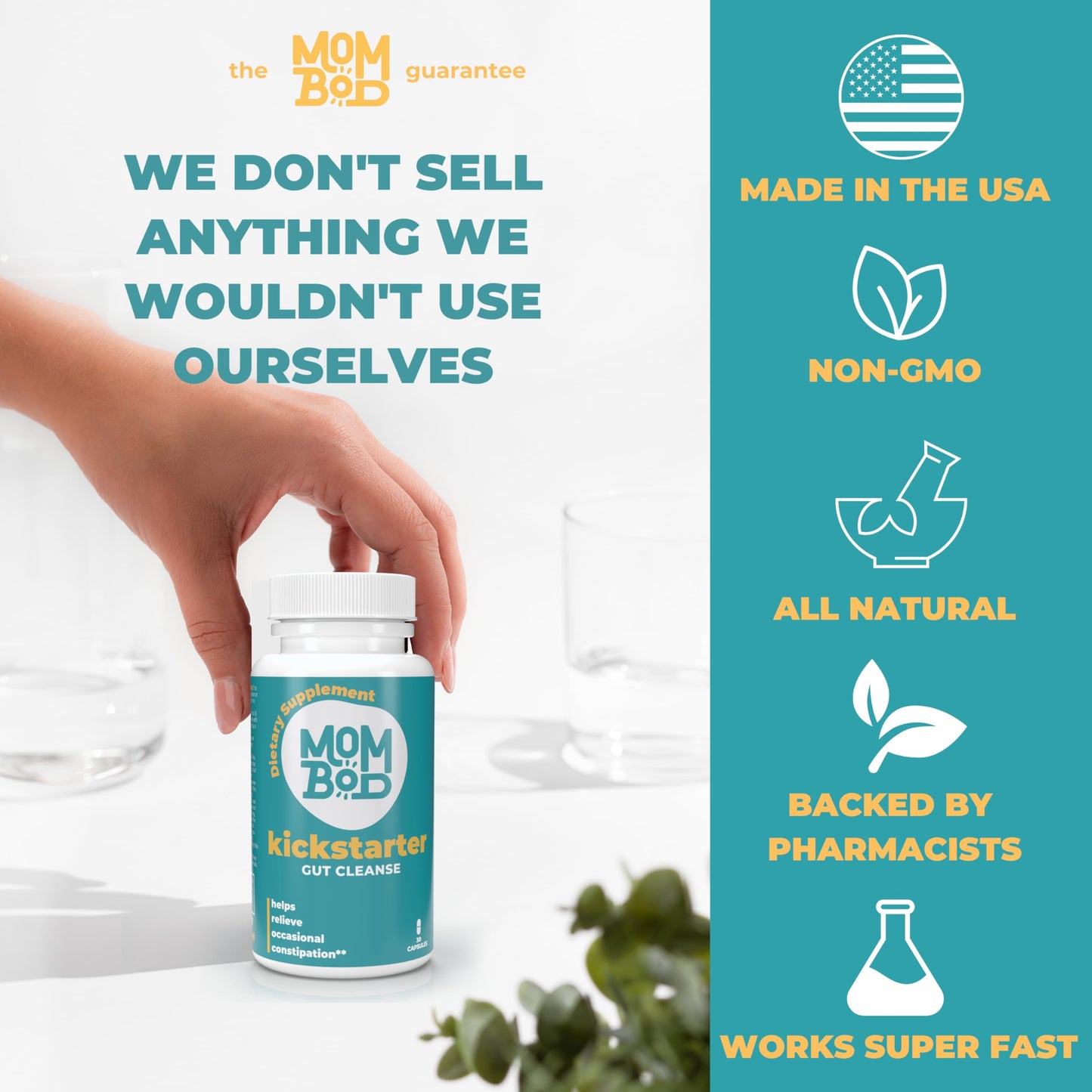MomBod kickstarter Gut Cleanse for Women - All-Natural Constipation Relief, Gentle Detox with Senna, Cascara, Aloe & Flax, Non-GMO, Made in USA, Clinically Tested, Supports Digestive Health