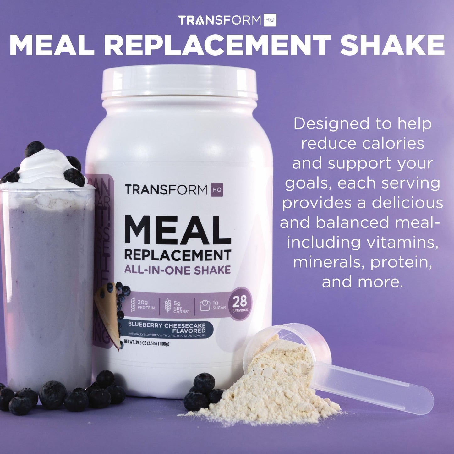 TransformHQ Meal Replacement Shake Powder 28 Servings Chocolate Gluten Free NonGMO