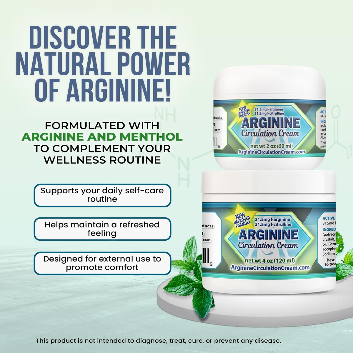 Arginine Circulation Cream 2 oz - Menthol, L Arginine & L Citrulline Lotion - Supports Healthy Leg & Body Blood Flow - Whole Family Products