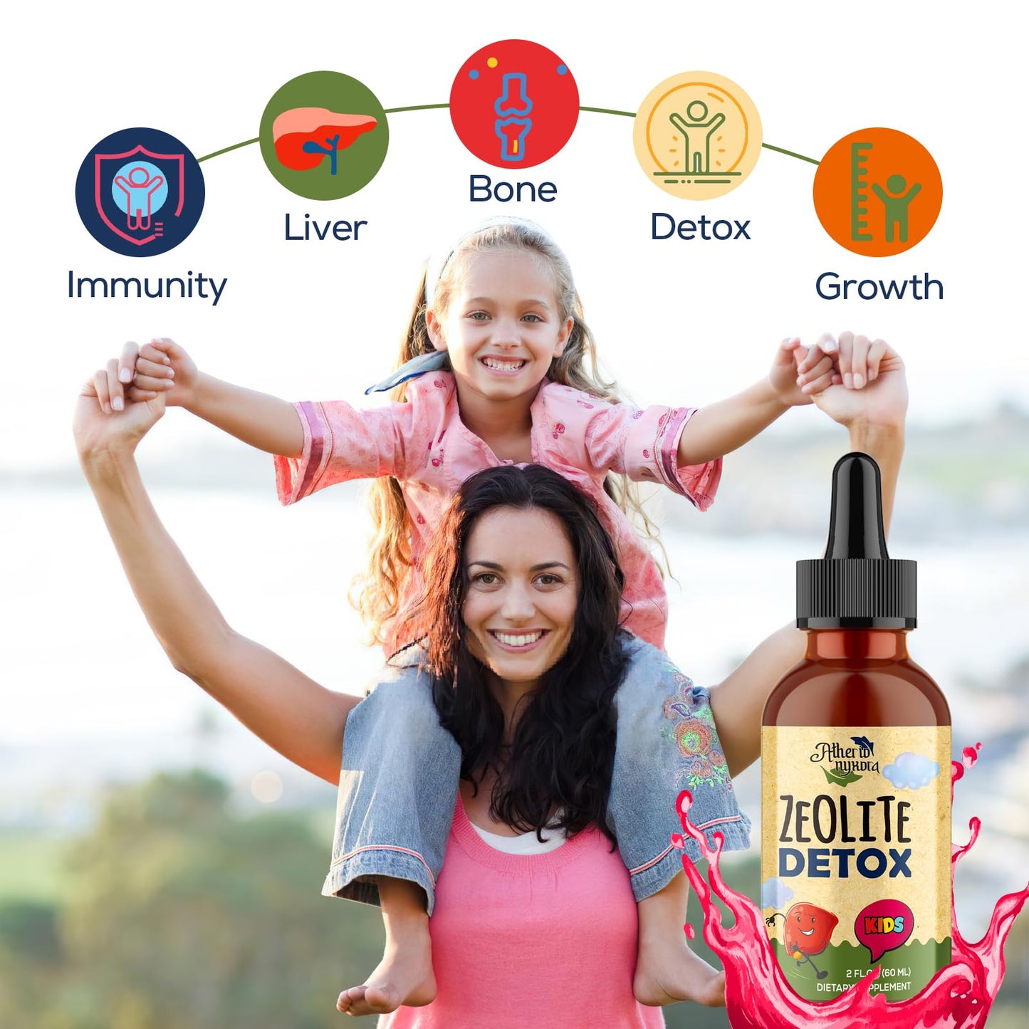 Atherionyxora Zeolite Detox for Kids - Detox Supplement Dual Detoxification, Gentle & Natural & Sweet-Tasting, Contains Clinoptilolite Zeolite, Vitamin C, Magnesium, and Zinc,60ml