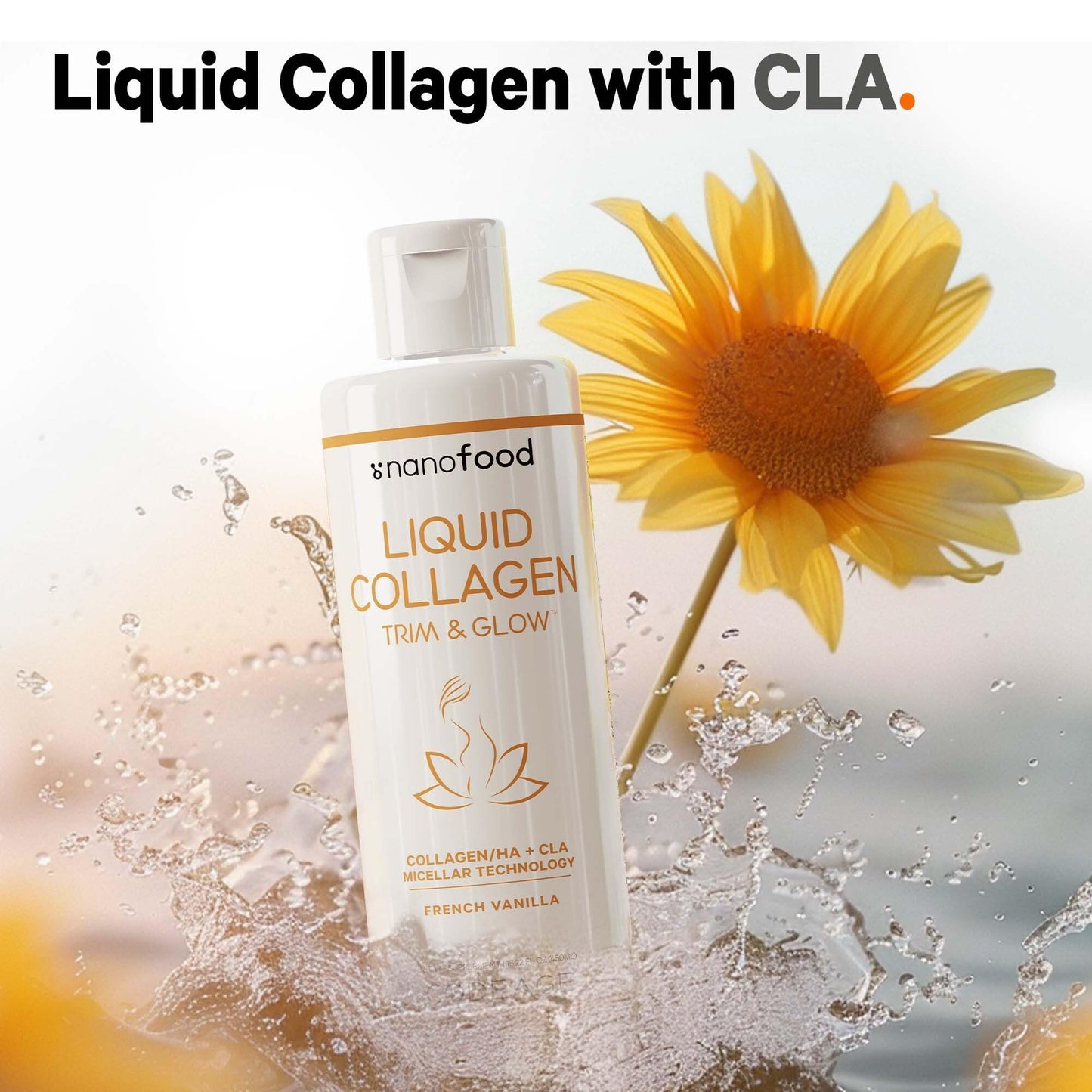 Codeage Liquid Collagen Supplement Vanilla Flavor, Beauty Trim & Glow Liposomal Collagen Peptides, CLA Conjugated Linoleic Acid, Hyaluronic Acid, Vitamin E, Hydrolyzed, Non-GMO, 15.22 fl oz