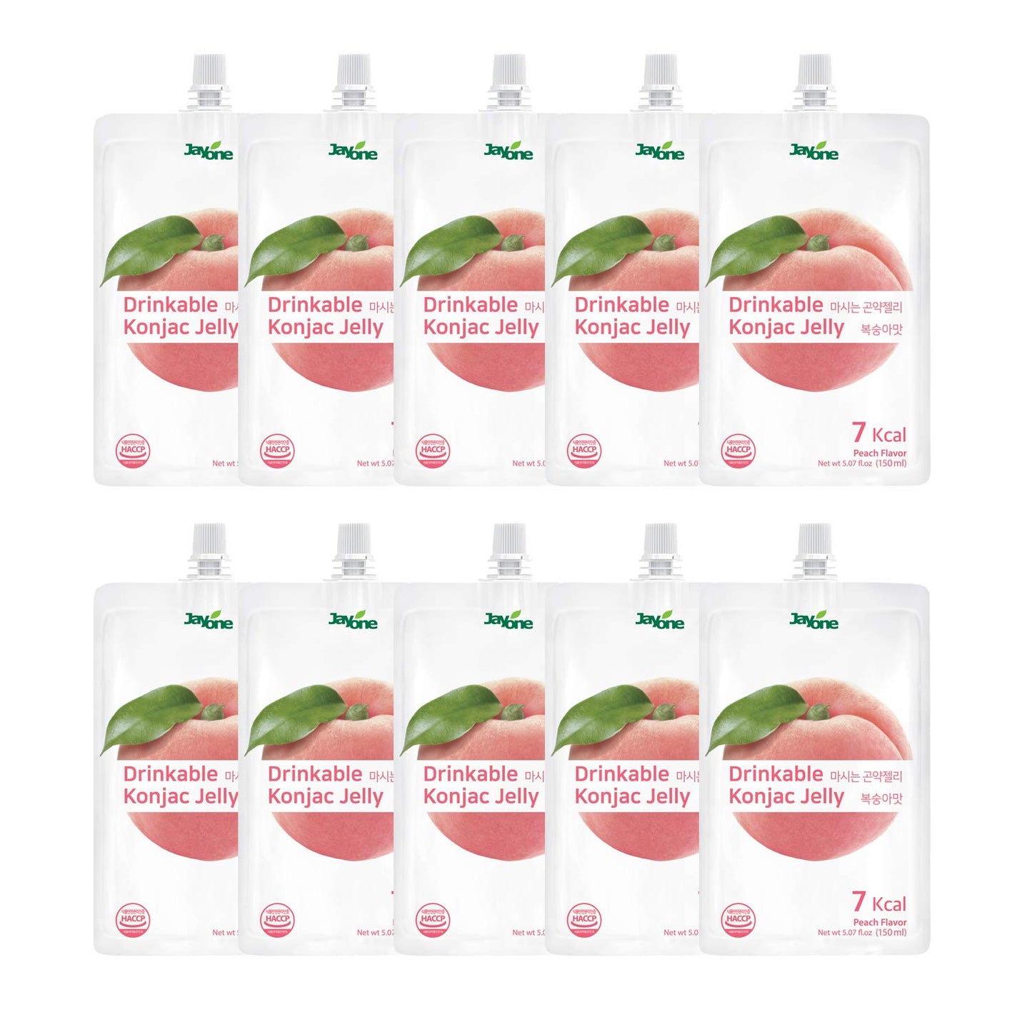 Jayone Drinkable Konjac Jelly (10 Packs of 150ml) - Healthy and Natural Weight Loss Diet Supplement Foods, 0 Gram Sugar, Low Calorie, Only 7 kcal Each Packets (Peach)