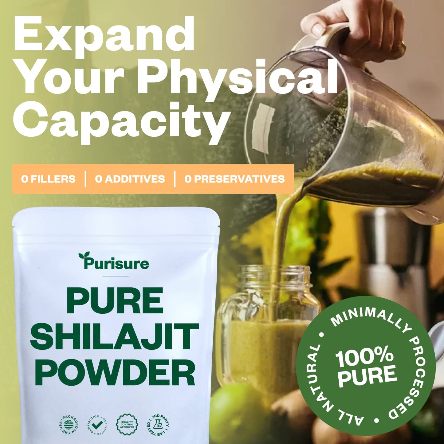 Purisure Shilajit Supplement Powder, 100g, Pure Himalayan Mineral with Fulvic Acid Powder, 12:1 Pure Fulvic Minerals Compound for Energy Supplement, 400 Servings