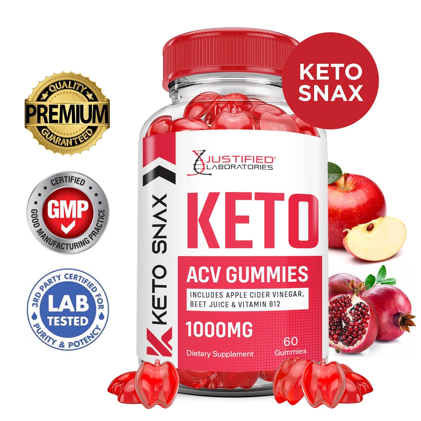 (5 Pack) Keto Snax Keto ACV Gummies Advanced Formula 1000MG Keto Snax Keto Gummies Apple Cider Vinegar Formulated with Pomegranate Beet Juice Powder B12 Vegan Non GMO 300 Gummys
