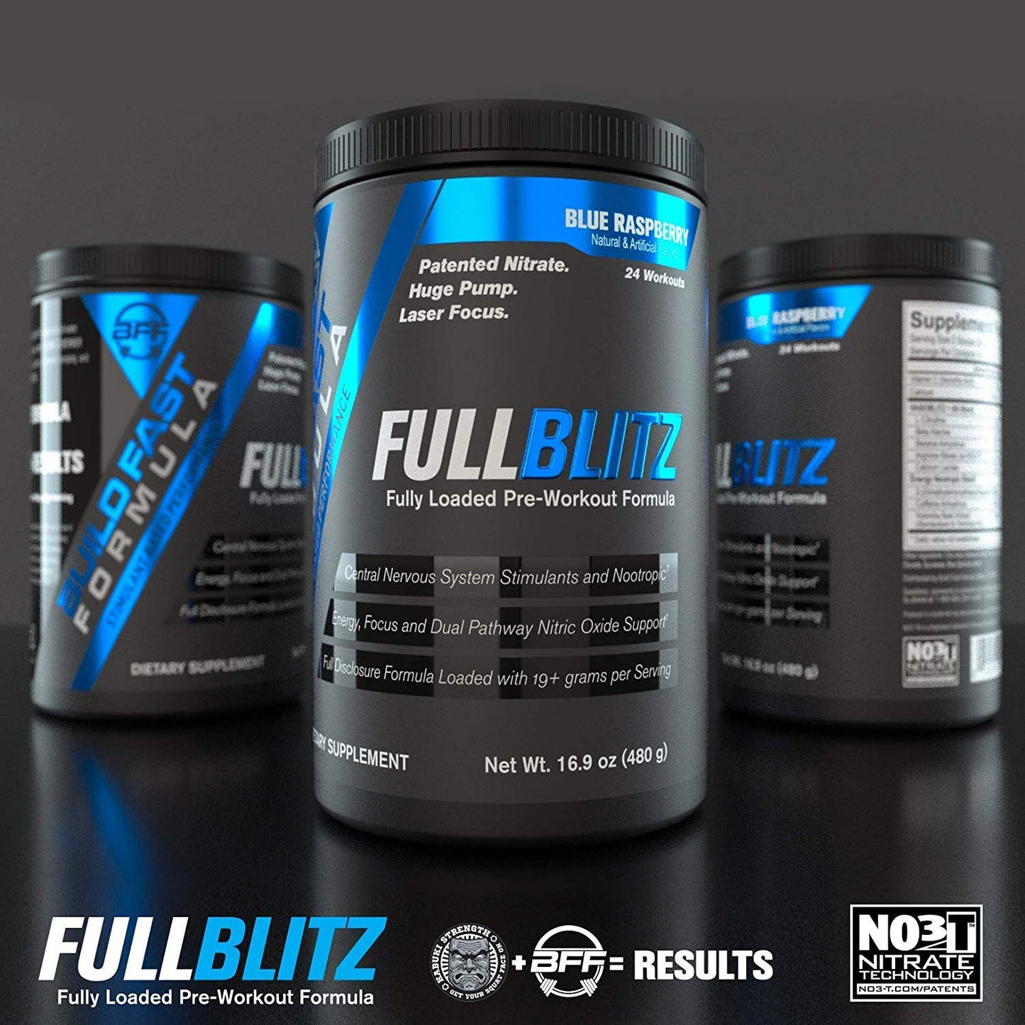 BFF Build Fast Formula FULLBLITZ Fully Loaded Pre-Workout | Energy Booster + Huge Dual Pathway Nitric Oxide Boosting Muscle Pumps, Laser Focus & Nootropic Blend - 24 Workouts (Rainbow Candy)