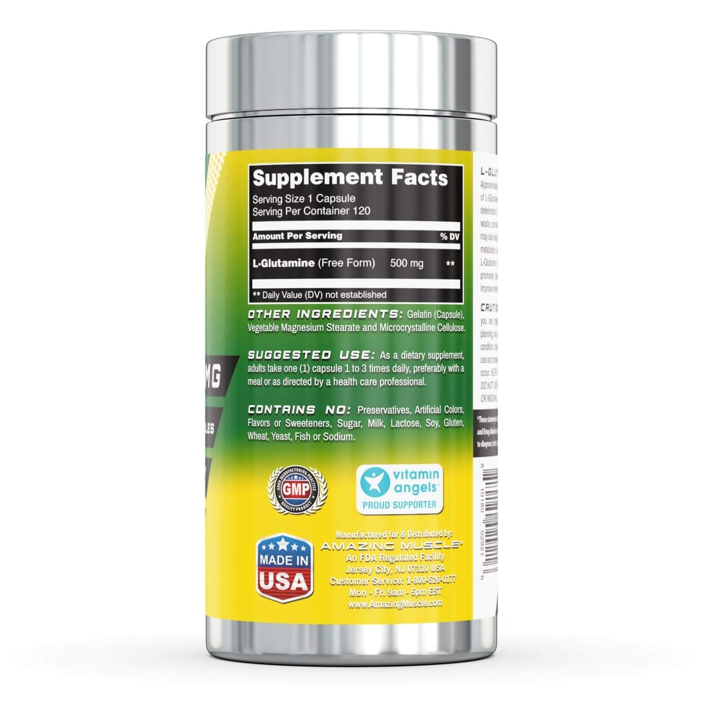 Amazing Muscle L-Glutamine Supplement - 500mg 120 Capsules Per Bottle - Promotes Workout Recovery, Supports The Immune System & Muscle Maintenance