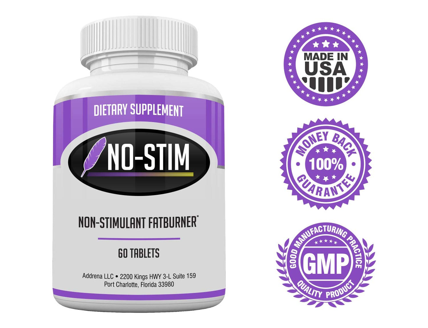 No-Stim Non Stimulant Fat Burner Diet Pills That Work- Appetite Suppressant & Best Caffeine Free Weight Loss Supplement- Natural Thermogenic Fat Loss Pill- 60 Tablets