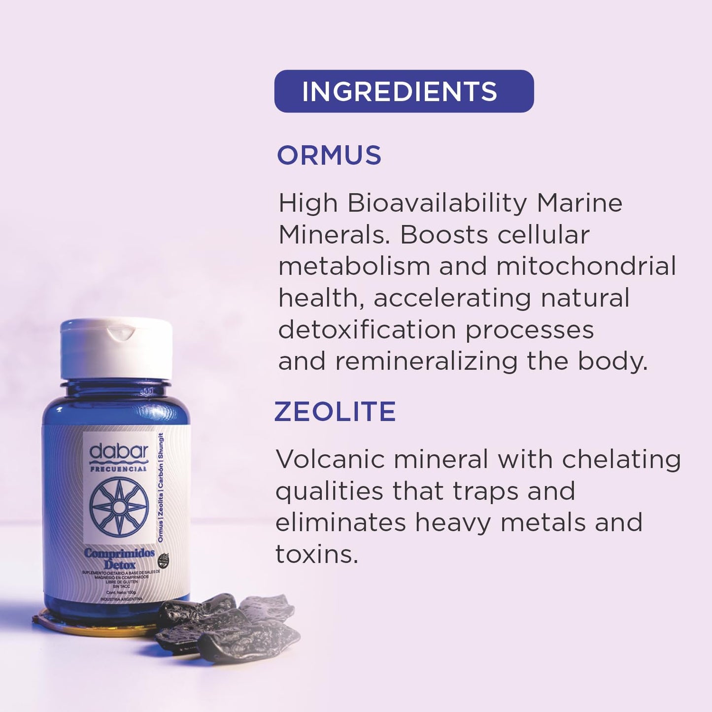 ORMUS PATAGONIA ARGENTINA Detox Tablets - Magnesium-Based Supplement with Zeolite, shungite, sea Minerals & Activated Charcoal - Helps Eliminate Heavy Metals - Detox Effect