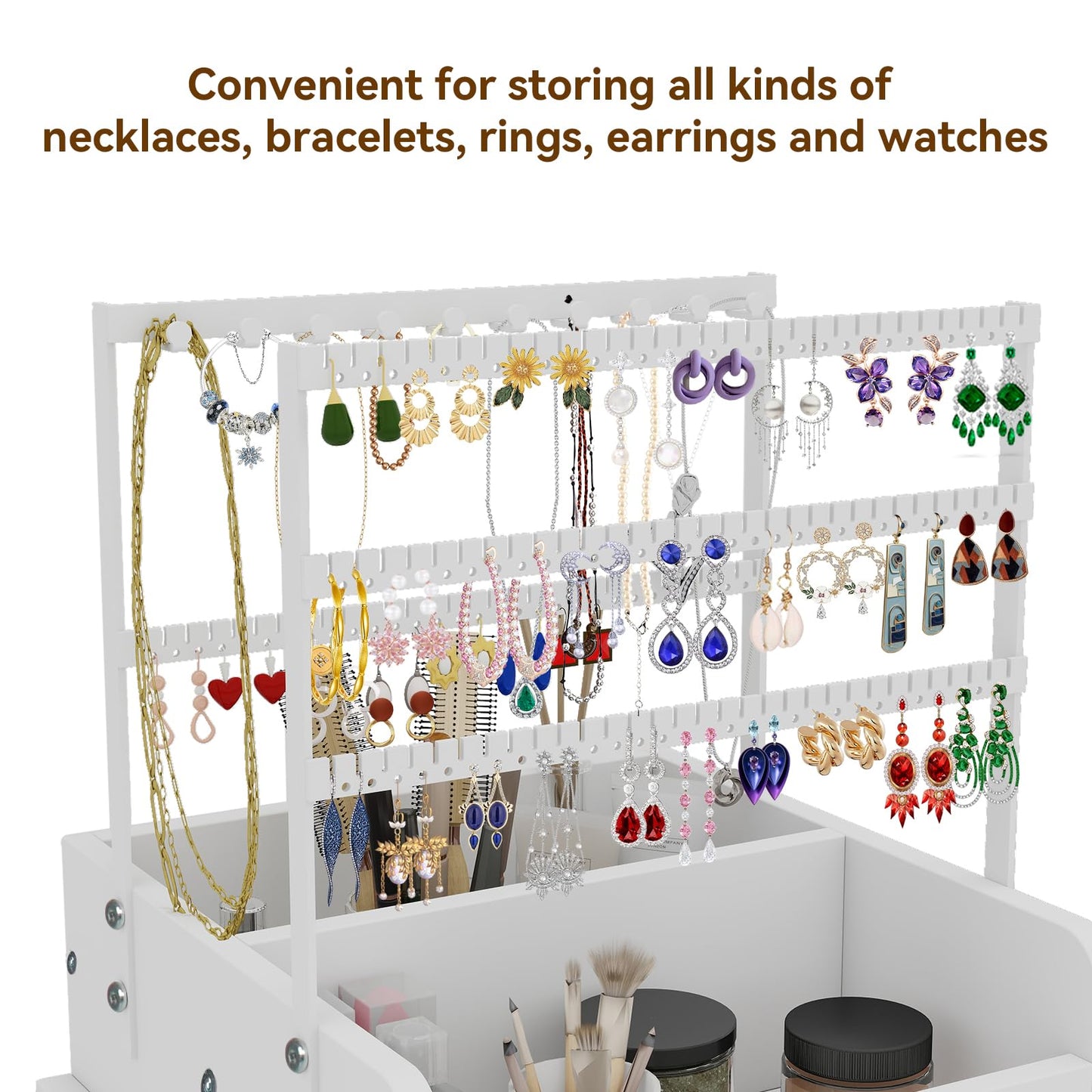 SOLIDEE Makeup Organizer, Floor Skincare Vanity Organizers and Storage with Drawers, Jewelry Storage for Earring Necklace, Cosmetics Display Cases Holder for Perfumes, Nail Polish