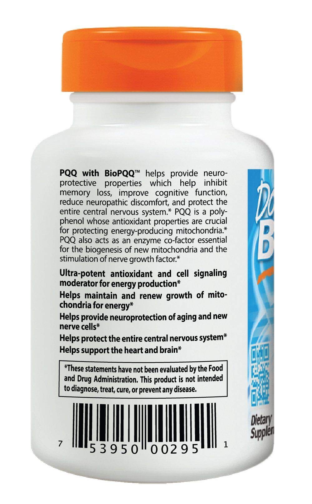 Doctors Best PQQ with BioPQQ, Nervous System Support, Non-GMO, Gluten Free, Soy Free, Vegan 30 Veggie Caps