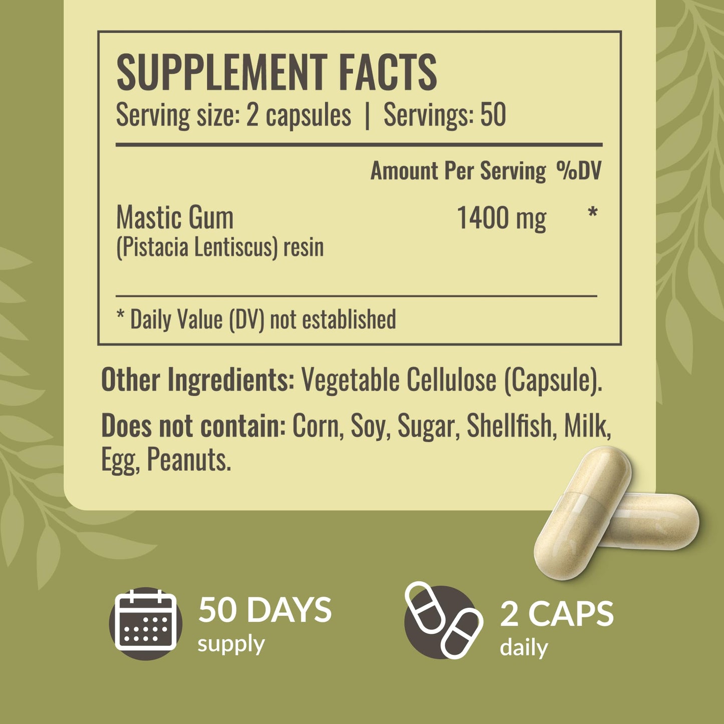 HERBAMAMA Mastic Gum Capsules - 1400mg Pure Mastic Gum Powder for Gut & Digestive Cleanse Detox - Vegan, Non-GMO Digestive Support Supplement, 100 Caps