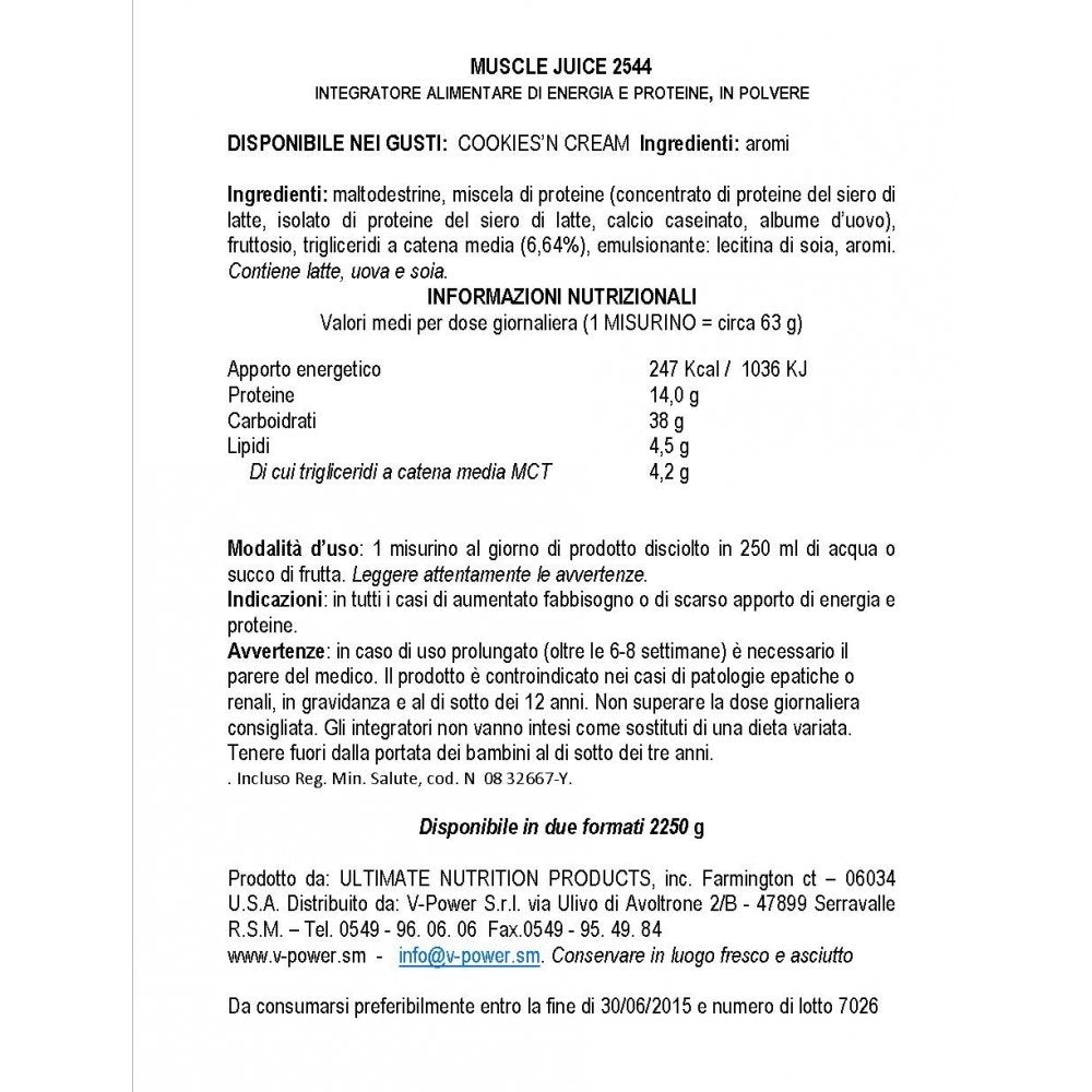 Ultimate Nutrition Muscle Juice 2544 Supplement, 4.96 lbs, Cookies and Cream