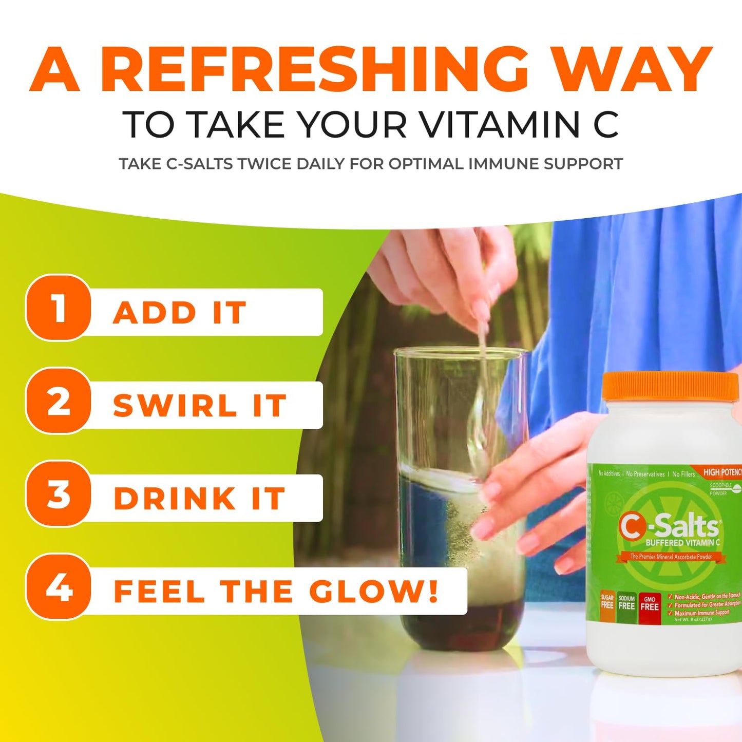C-Salts Original Vitamin C Powder Supplement - 100% Pure High Dose Buffered Vitamin C Powder for Immune Support - Sugar-Free Powdered Drink Ascorbate, Organic, Stomach-Friendly, Original 8oz