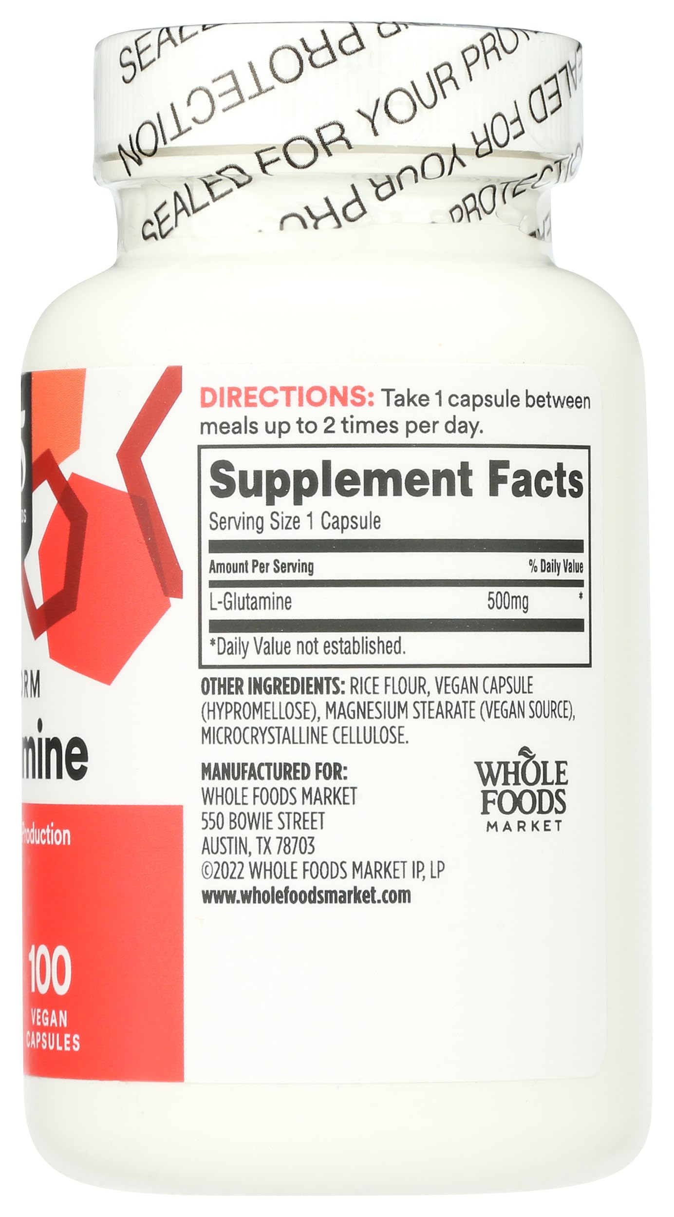 Whole Foods Market, L Glutamine 500Mg Veggie Caps, 100 Count