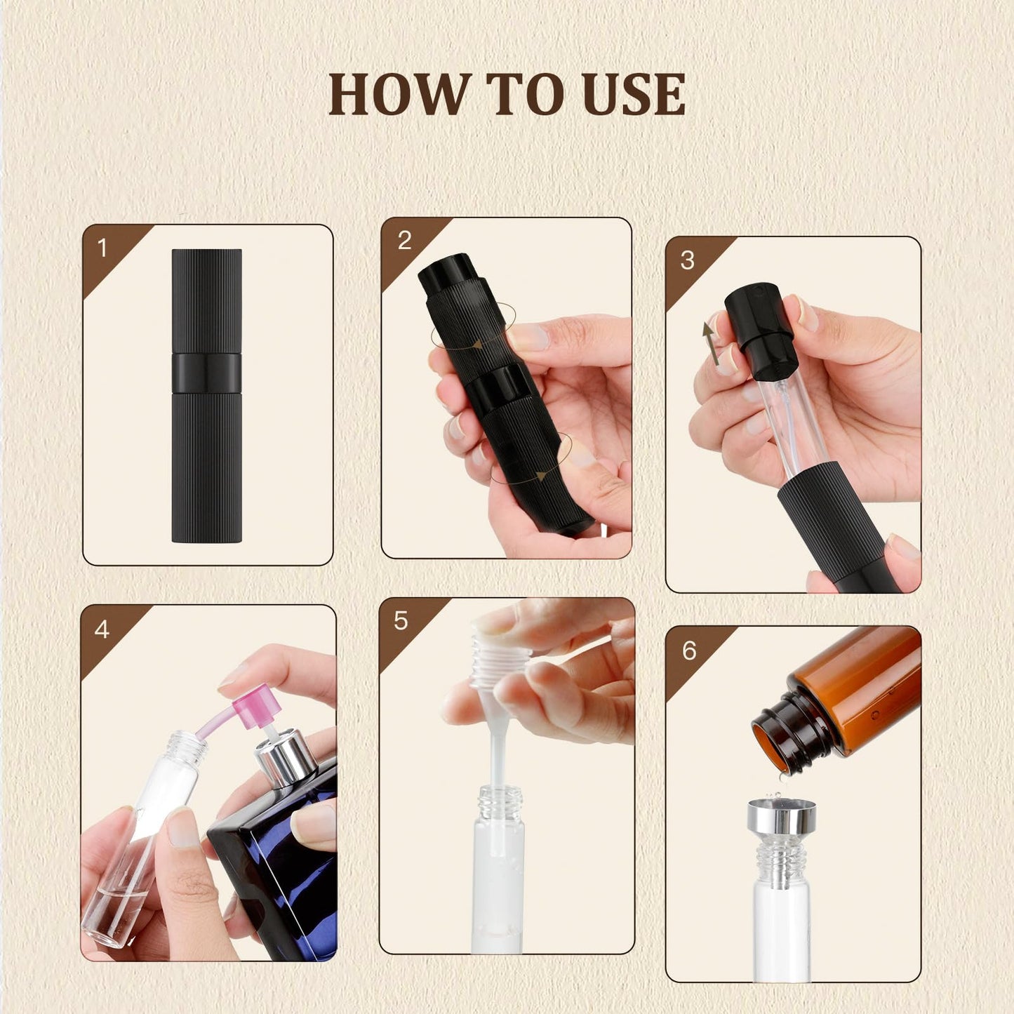 LISAPACK Perfume Travel Refillable Bottle: Atomizer Cologne Spray for Men Portable - Mini Sprayer Empty for Refill - Small Size Black 8ML Striped