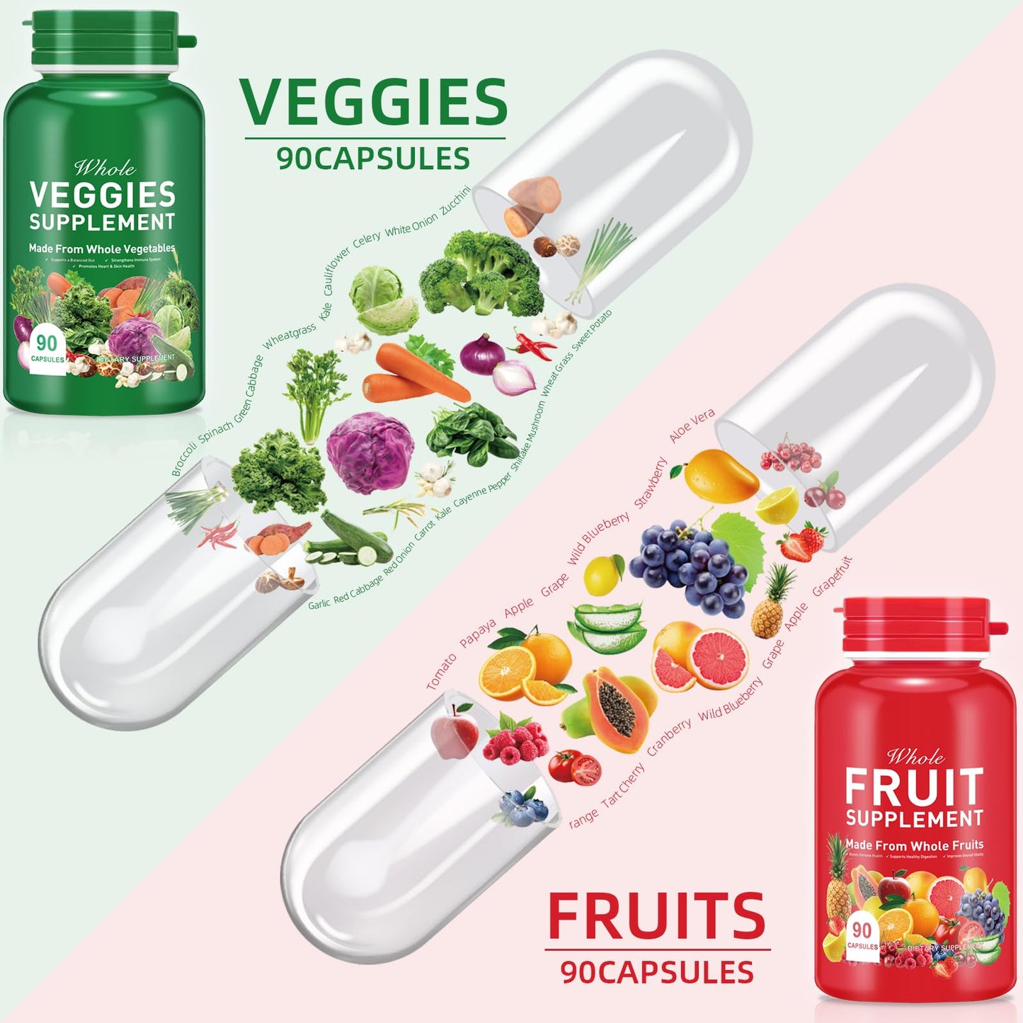 Daiasns Fruits and Vegetables Supplements,Fruit and Veggies Supplement -90 Fruit & 90 Vegetables High Fiber Supplement for Immunity, Gut & Energy, Superfood Formula, Vegan