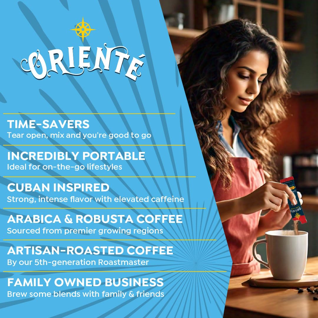 Oriente Variety Pack Instant Coffee Packets Single Serve 20 ct Cafe Oriente Cafe Cubano Cafe De Olla 100 Arabica Dark Roast Coffee Solar Energy Produced Hot or Iced Instant Coffee Packets
