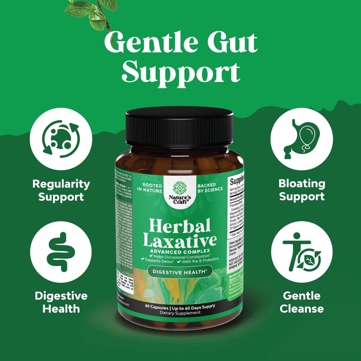 Herbal Laxative Capsules with Probiotics - Natural Laxatives for Constipation with Senna Leaf, Psyllium, Aloe Vera - Colon Cleanse for Women & Men - Detox for Gut Health & Weight Management - 60 Ct