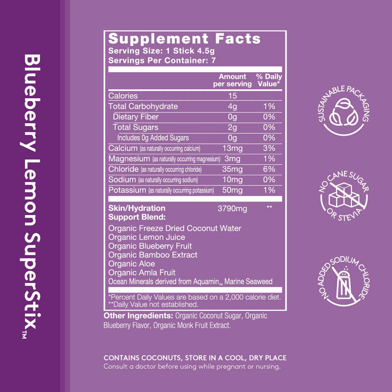 Sol-ti Organic Electrolyte Skin + Hydration Drink Mix, Superfood Hydration Sticks, SuperStix, Non-GMO, Vegan, Blueberry Lemon, 14 Single-Serving Sticks