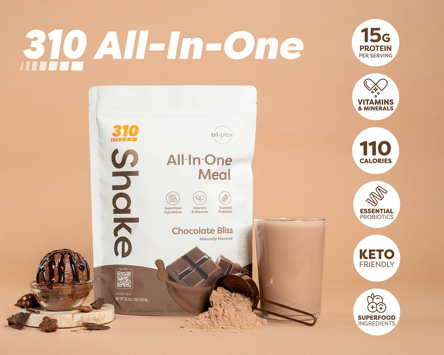 310 Nutrition - All-In-One Meal Replacement Shake - New Formula with Fiber Rich Vegan Superfood Blend - Natural Sweeteners - Low Carb Shake, Keto & Paleo Friendly - Gluten Free - 26 Essential Vitamins & Minerals - Triple Flavor Pack